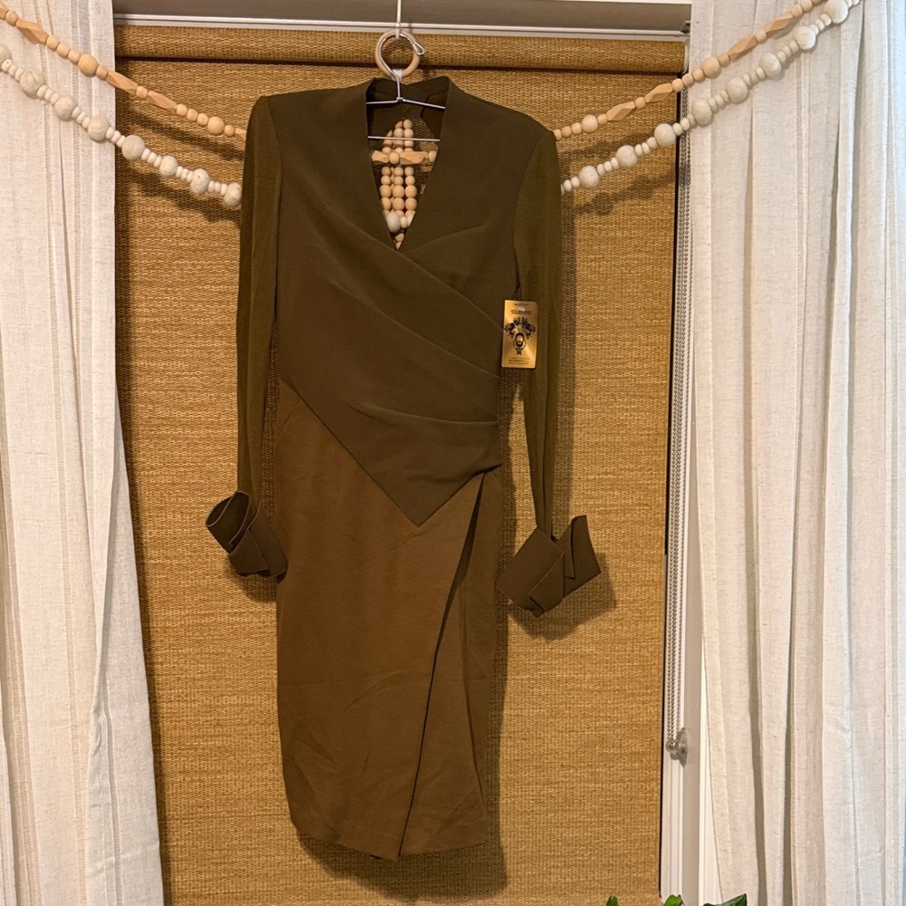 Elegant Olive Green Wrap Dress